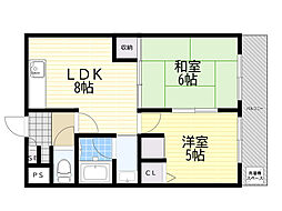 リーベンドハウス中桜塚 2DKの間取図画像