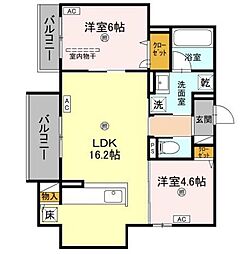 D-residence荘園B 2LDKの間取図画像