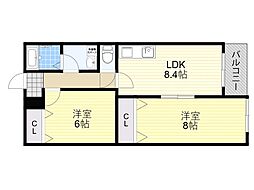 クレセル利倉東I 2DKの間取図画像