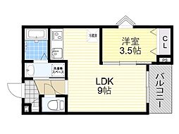 シエーナ川西美園 1LDKの間取図画像