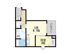 川西市小花1丁目アパート 1LDKの間取図画像