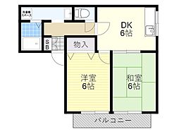ウエストリバー 2DKの間取図画像