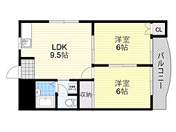 シルクルーム花屋敷 2DKの間取図画像