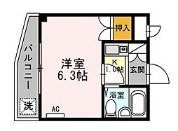 シャトー栄根2 1Kの間取図画像