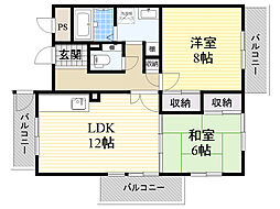 ベルメゾン井口堂 2LDKの間取図画像