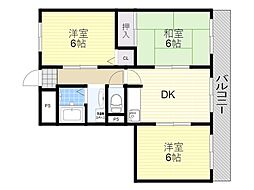 箕面セントラルハイツ 3DKの間取図画像