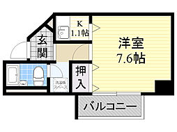 ナヴィール箕面 1Kの間取図画像