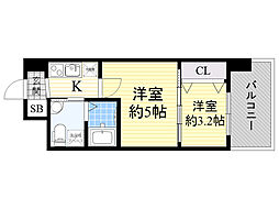 セレニテ江坂ルフレ 2Kの間取図画像