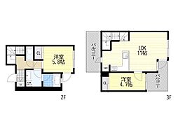箕面市箕面7丁目マンション 2LDKの間取図画像