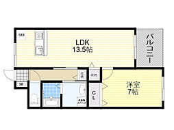 アカツキハイツ 1LDKの間取図画像