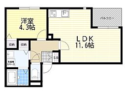 アールグレイコート庄内 1LDKの間取図画像