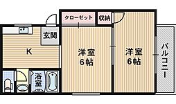 メゾン江坂 2DKの間取図画像