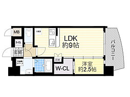 プレサンス江坂ベルフィーヌ 1LDKの間取図画像