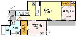 池田市桃園1丁目アパート 2LDKの間取図画像