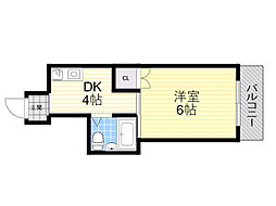 プレアール夕日丘 1Kの間取図画像