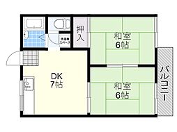 乾ハイツB棟 2DKの間取図画像