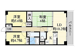 クレイン上池田 3LDKの間取図画像