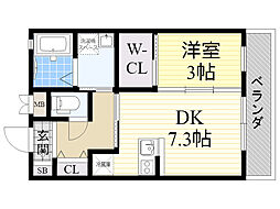 フォレストコート・サンポン 1DKの間取図画像