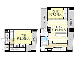 ラ・シャルム江坂公園 2LDKの間取図画像