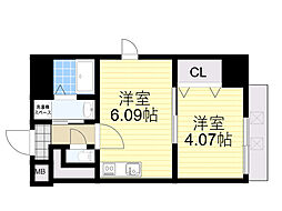 クローバー・クレア池田 1DKの間取図画像