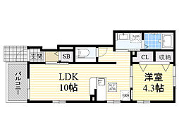 ハーフコート2番館 1LDKの間取図画像