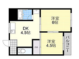 GS服部 2DKの間取図画像