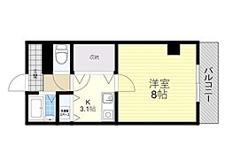 グランビア豊中 1Kの間取図画像