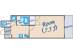 KM江坂 1Kの間取図画像