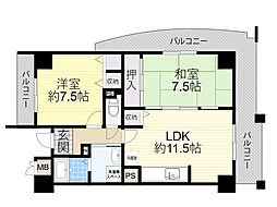 プレルディオ豊中南 2LDKの間取図画像
