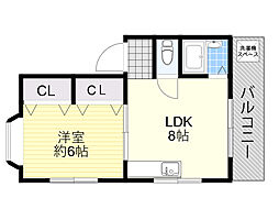 ハイツ西田 1LDKの間取図画像