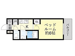 メインステージ大阪ノースマーク 1Kの間取図画像