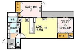 池田市桃園1丁目アパート 2LDKの間取図画像