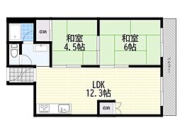 シャンボール豊中 2LDKの間取図画像