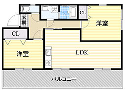 ハイライズ西田 2LDKの間取図画像