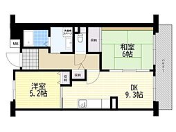 UR都市機構アルビス緑丘101号棟 2DKの間取図画像