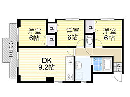 プリムール 3DKの間取図画像