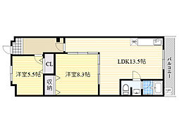 箕面朝日ビル 2LDKの間取図画像
