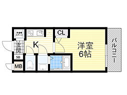 ラドゥセール江坂2 1Kの間取図画像