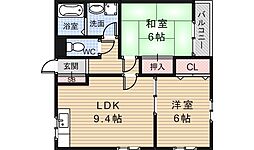 レーベンハイム柴原 2LDKの間取図画像