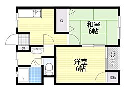 神吉マンション南棟 2DKの間取図画像