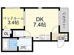 ハーモニーテラス千成町 1DKの間取図画像