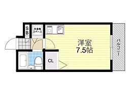リオ花屋敷 ワンルームの間取図画像
