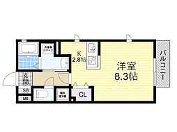 ペアムールB ワンルームの間取図画像