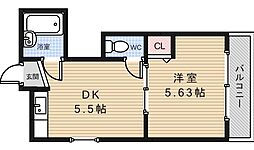 箕面コスモビル 1DKの間取図画像