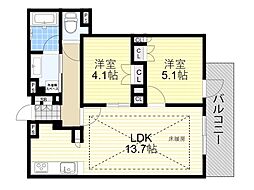 BrilliaTower箕面船場 TOP OF THE HILL 2LDKの間取図画像