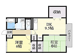 パシフィック牧落 2DKの間取図画像