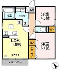ディアコート曙 2LDKの間取図画像