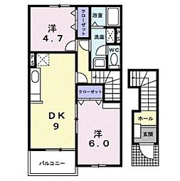 カーサフィオーレA 2DKの間取図画像
