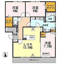 メゾンソレイユB 3LDKの間取図画像