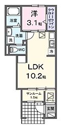 エヴアA 1LDKの間取図画像